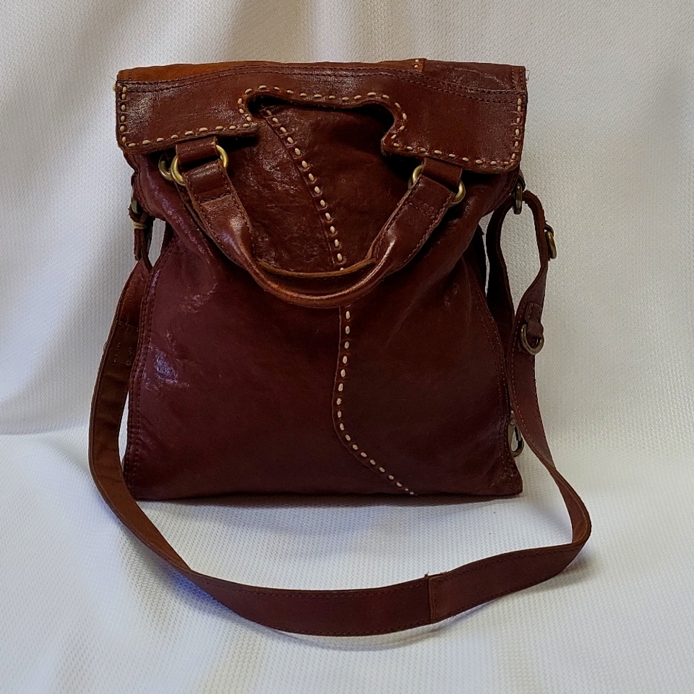 LUCKY BRAND Brown Leather ABBEY ROAD Convertible Messenger Fold Over Crossbody